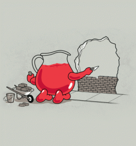 What you never saw in the Kool-Aid commercials. Someone has to fix that wall, ya know. Image found on image-ination.ifthisistaken.com.