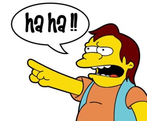 Nelson Muntz laughs at your pain over April 1 not being on a Wednesday! Image found on Pando.